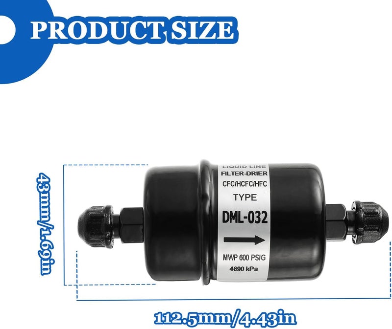 BOJACK 1/4 in Liquid Line AC Filter Drier hvac Refrigeration 032 SAE Flare connection universal unidirectional DML-032 - Image 2